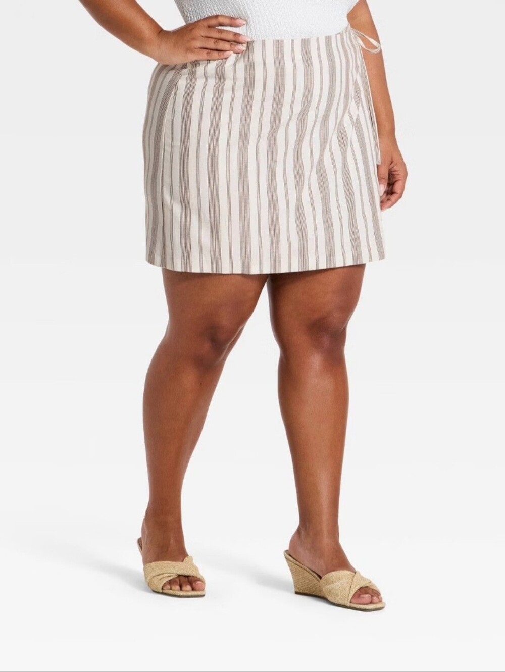 Women's Linen Wrap Mini Skirt - A New Day Brown 1X